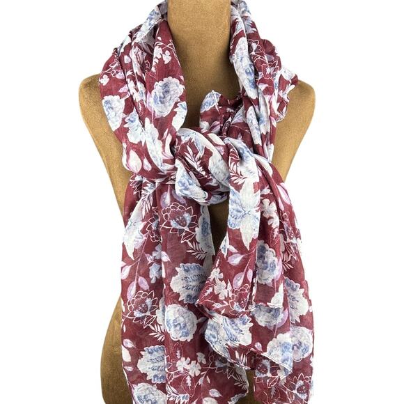 Maroon Lightweight Floral Scarf – Versatile Wrap & Head Wrap, One Size - Picture 1 of 3